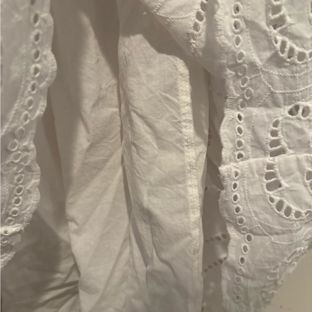 Loft White Eyelet bridal Lace Mini Dress Boho Cottagecore Scallop Hem Large Tall - Picture 15 of 15